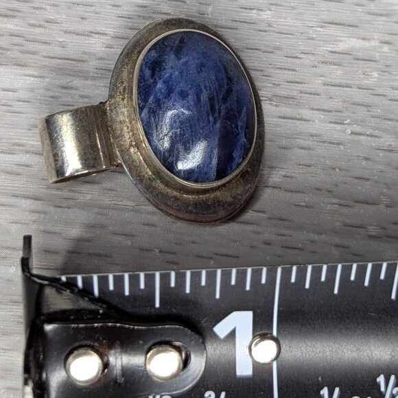 Vintage Elegant Sterling 925 Silver Pendant with Rich Blue Sodalite Stone 1" - Picture 5 of 6